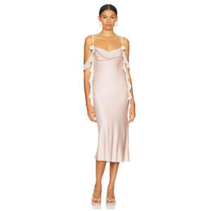 LOBA Soria Midi Dress satin rosette and draped accent blush size XS NWT $240msrp